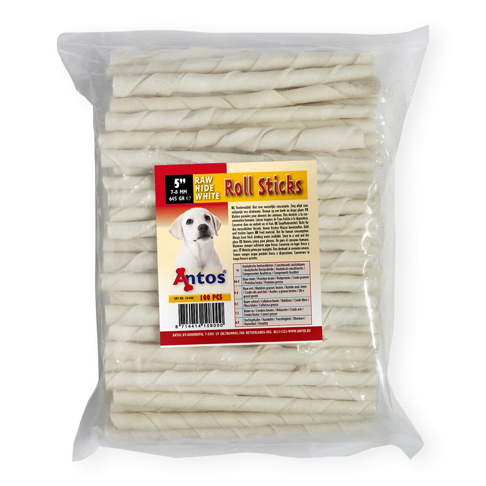 Raw Hide White Roll Sticks 5" 7-8 mm 100 pces