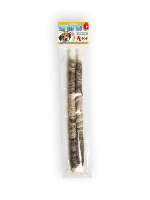 Raw Hide White + Fish Roll 18'' 2 pces