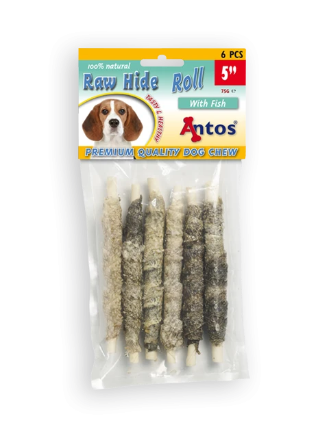 Raw Hide White + Fish Roll 5'' 6 pces