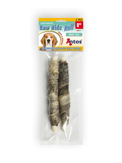 Raw Hide White + Fish Roll 8'' 2 pces