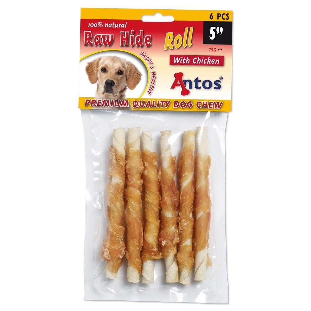 Raw Hide White + Chicken Roll 5" 6 pces
